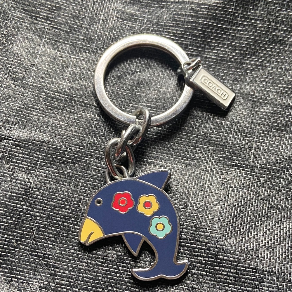 Coach HTF Dolphin Floral Enamel Vintage Keychain
